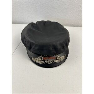 Vintage Harley Davidson Leather Hat Biker Captain‎ Cap Hat Size L